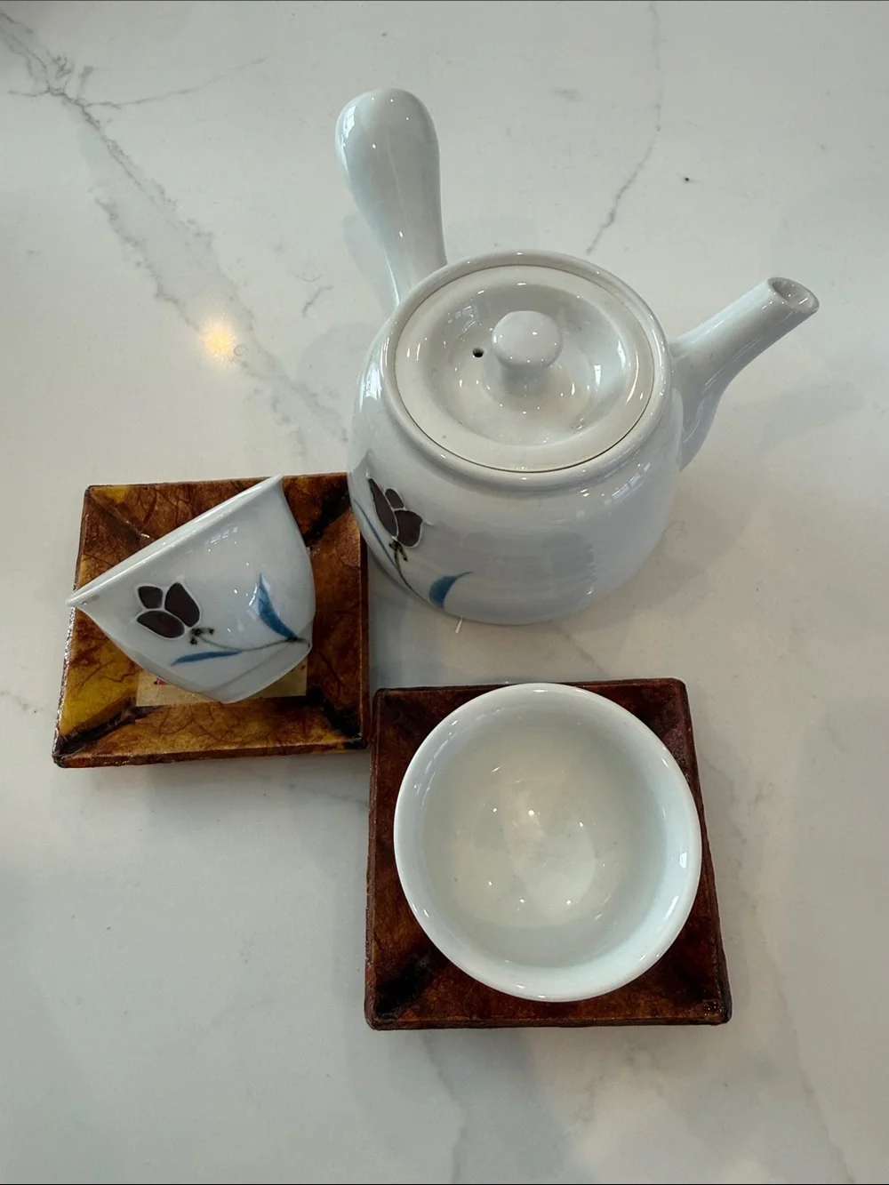 Asian Ceramic Tea Set with Floral Motif